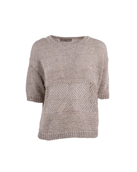 Shop D.EXTERIOR  Maglia: D. Exterior pull in misto lino.
Girocollo ampio.
Mezze maniche.
Traforato nel girovita.
Paillettes.
Composizione: 67% lino, 22% poliestere, 11% poliammidica.
Made in Italy.. 60454-8LINO